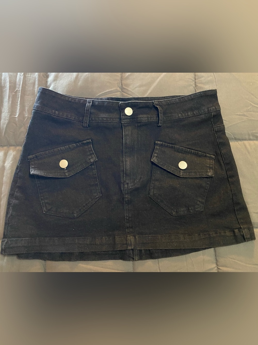 Windsor Black Stretch Denim Mini Skirt with Front Flap Pockets